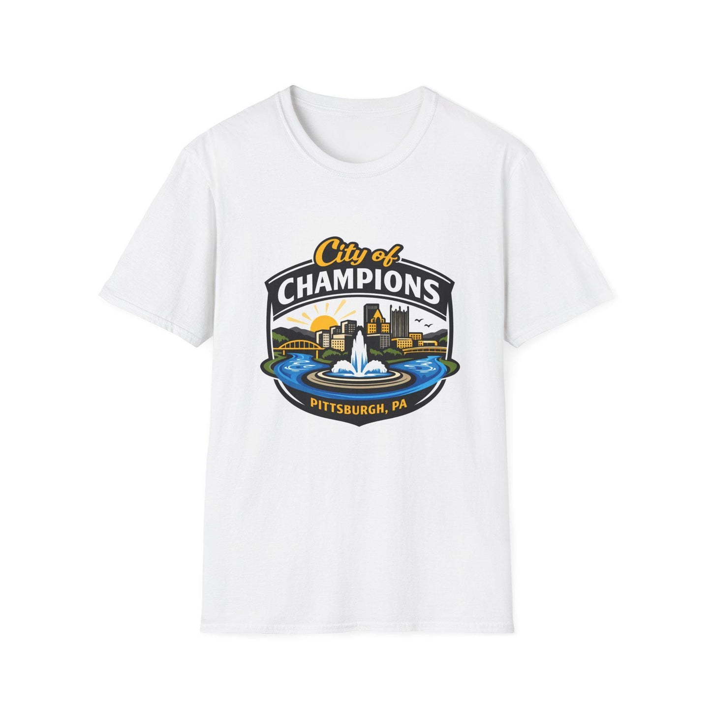 City of Champions skyline fountain Pittsburgh T-Shirt | Pittsburgh PA graphic tee