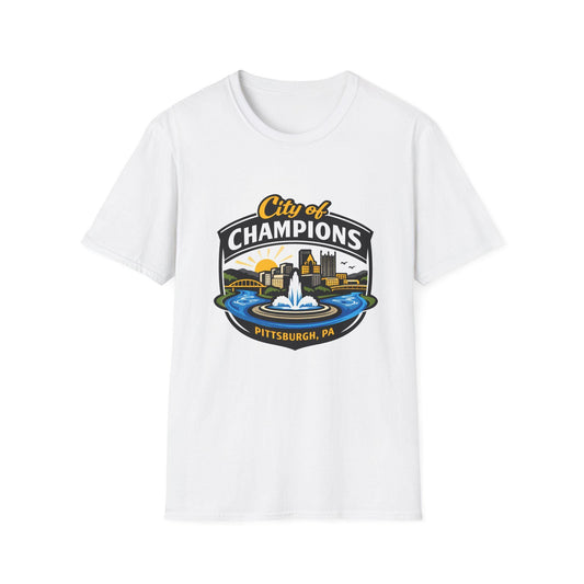 City of Champions skyline fountain Pittsburgh T-Shirt | Pittsburgh PA graphic tee
